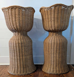 PAIR - Natural Wicker Pedestal Floor Planter 15x30 STORE PU ONLY