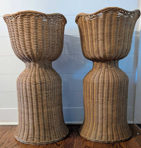 PAIR - Natural Wicker Pedestal Floor Planter 15x30 STORE PU ONLY