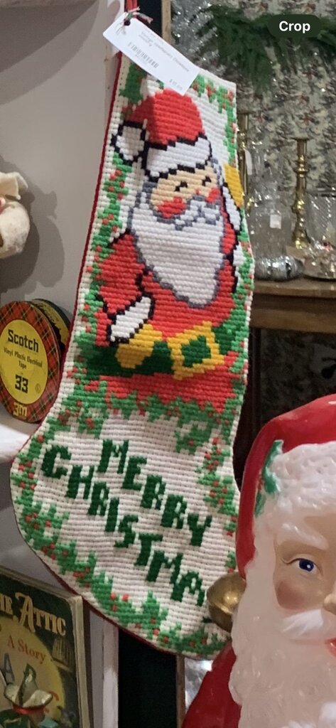 Vintage needlepoint Christmas stocking