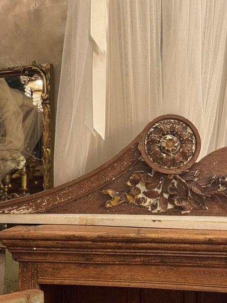 0394 Rustic large wood carved salvage pediment