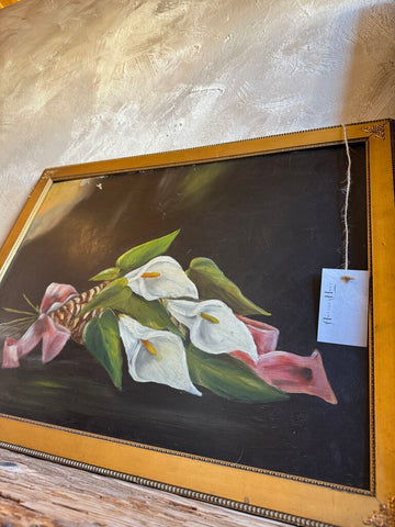 0089 Antique Oil On Academy Board Lily Painting