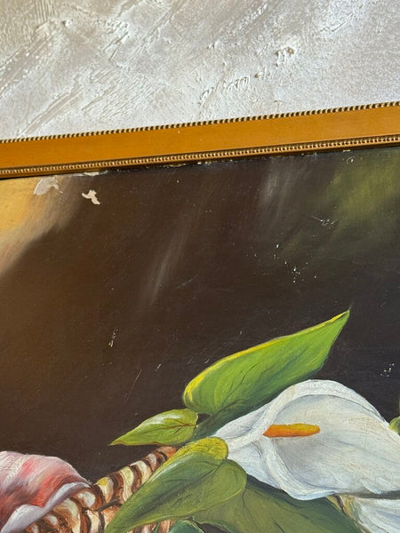 0089 Antique Oil On Academy Board Lily Painting