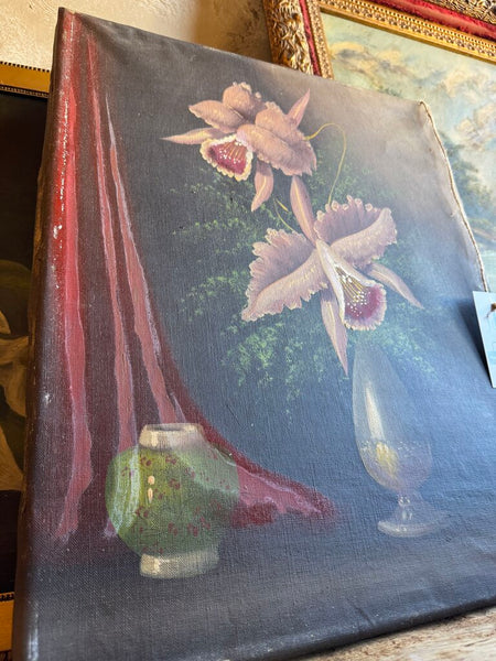 0641 Antique Unframed Floral on Canvas