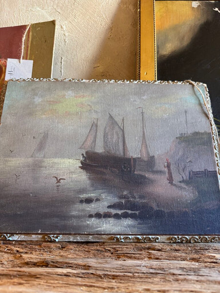 0606 Antique Seascape on Wood Panel