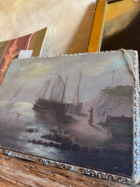 0606 Antique Seascape on Wood Panel