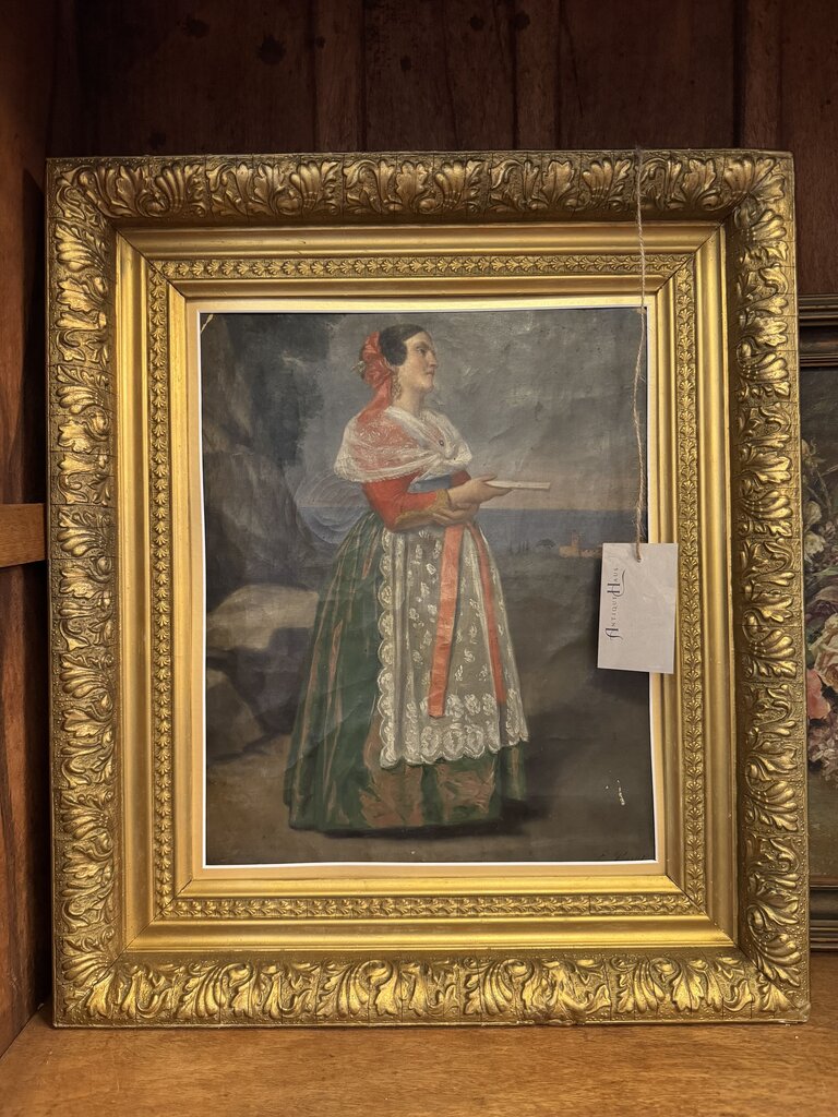 0623 Antique Portrait of Woman in Lace Dress on Canvas