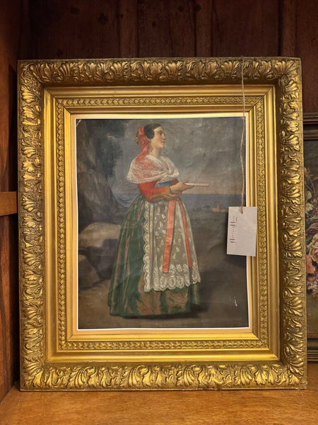 0623 Antique Portrait of Woman in Lace Dress on Canvas