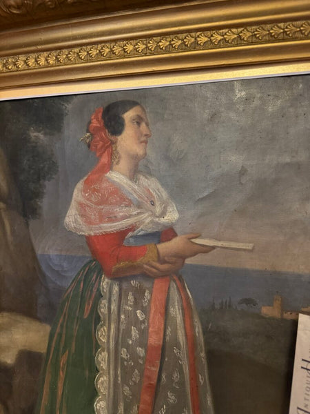 0623 Antique Portrait of Woman in Lace Dress on Canvas