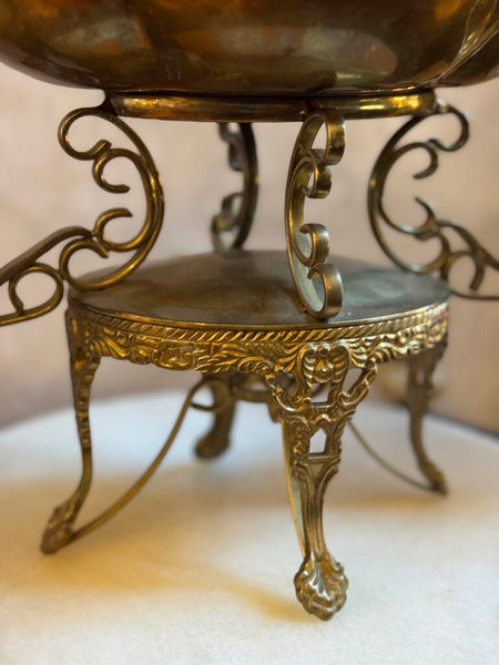 0029 Ornate Brass Tiered Serving Dish w/ 3 bowls
