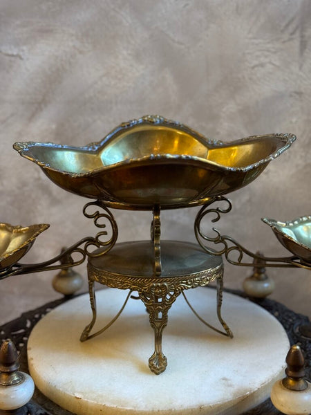0029 Ornate Brass Tiered Serving Dish w/ 3 bowls