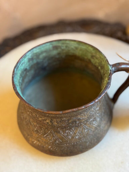 0221 Antique Turkish Copper Etched Mug