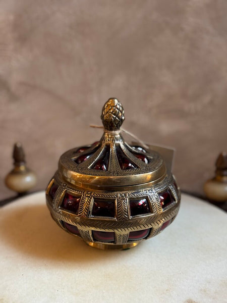 0150 Red Bubble Glass Lidded Jar