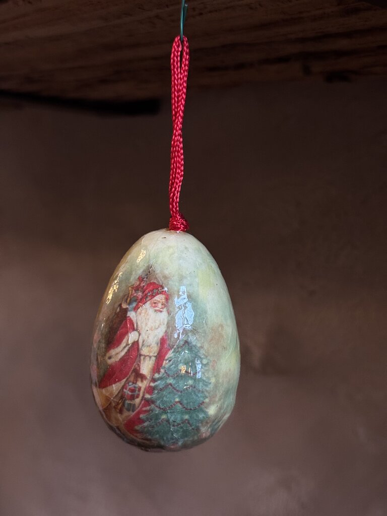 0683 egg shaped paper mache santa ornament