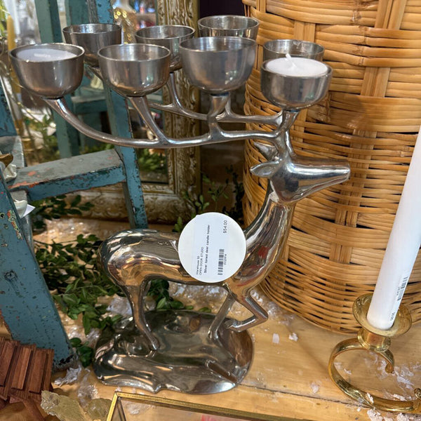 Silver toned deer candle holder