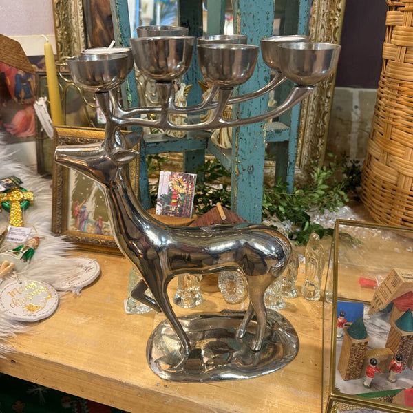 Silver toned deer candle holder