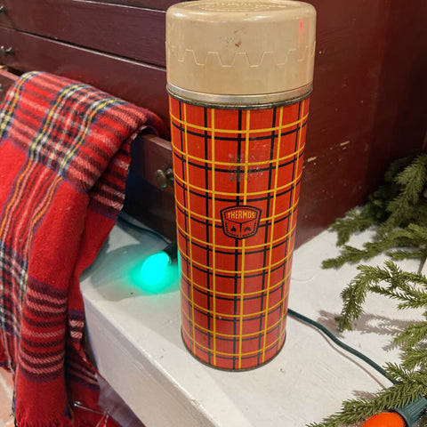 JFV ~ Vintage Thermos yellow - red square plaid