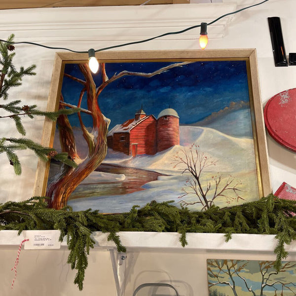 JFV- Vintage Winter Barn landscape painting. 32" by 26
