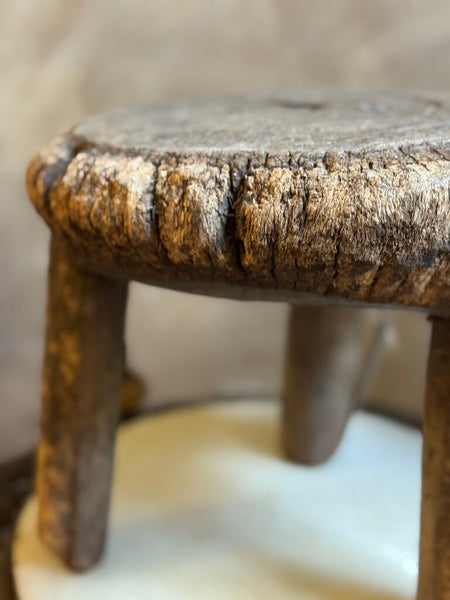 0008 Antique Primitive Hand Carved Stool