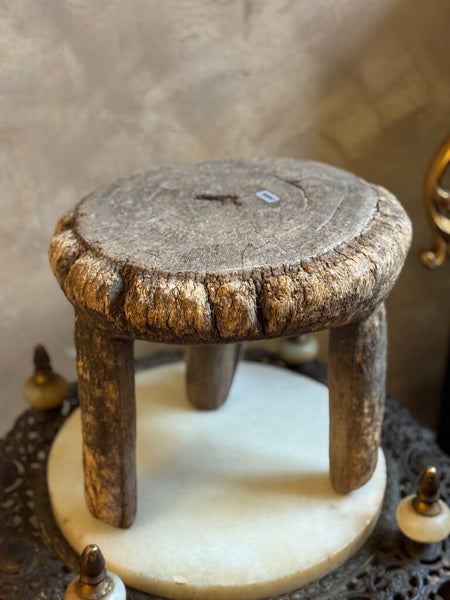 0008 Antique Primitive Hand Carved Stool