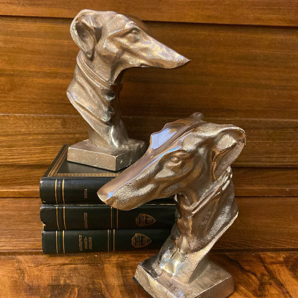 Vintage Cast Metal Whippet Greyhound Bookends 7.5 x 7