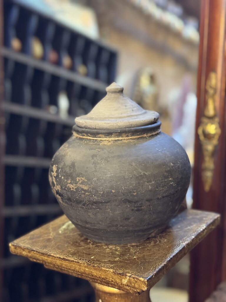 0381 Antique Clay Lidded Vessel