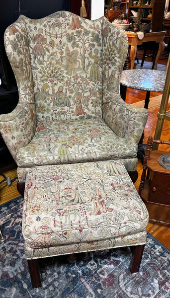 Kittinger Colonial Williamsburg Mahogany New England Style Wing Chair w/Ottoman (in store PU)
