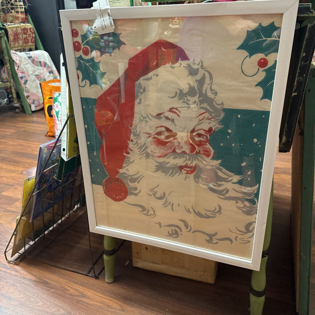 Paper mache Santa panel in frame