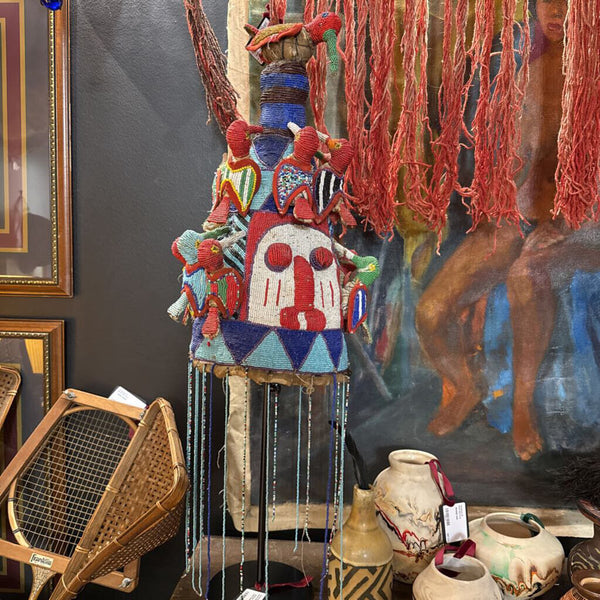 African Yoruba hand beaded hat (bird motif)