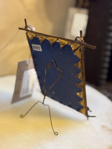 0592 Antique handmade brass frame w/ purple velvet