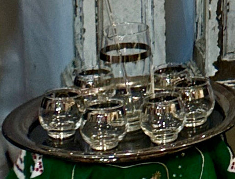 Mcm tray, roly poly glasses set of 6 and martini pitcher and stirrer
