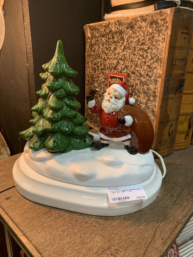 VTG Santa Lighted Ceramic Tree ~ 8.5" w x 11.25" l x 10"