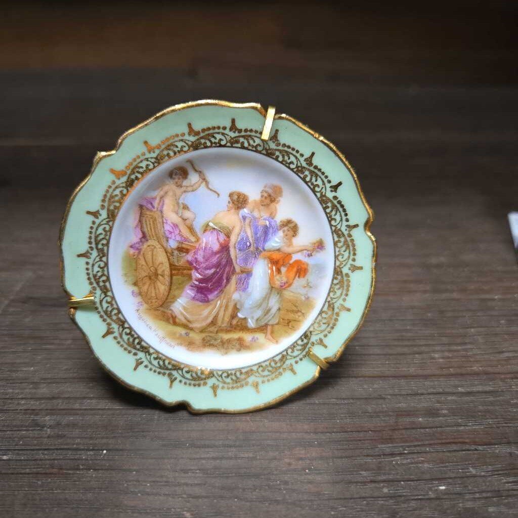 Mini hand painted Limoges plate 2.5" with stand