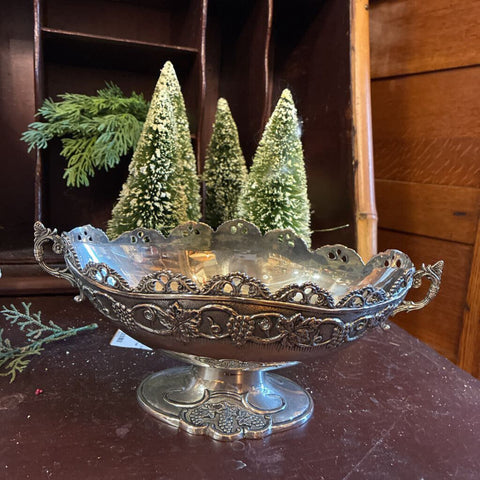 Vintage Silver Pedestal Bowl 9.5"w x 4.5"h