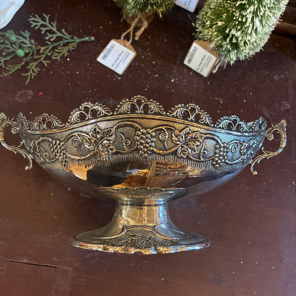 Vintage Silver Pedestal Bowl 9.5"w x 4.5"h