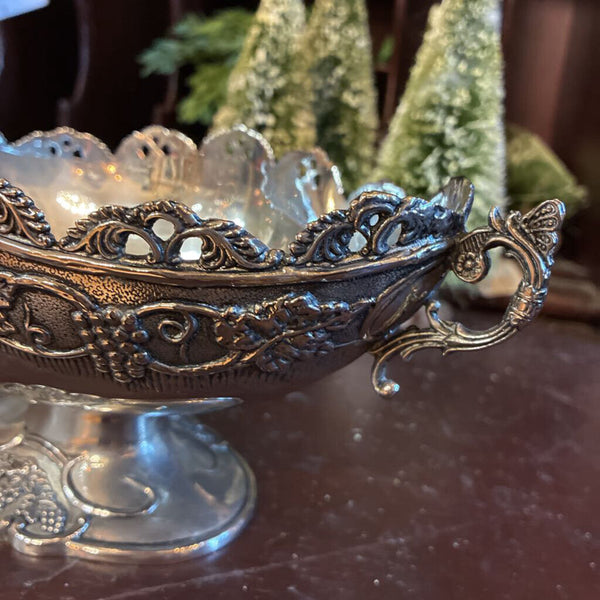 Vintage Silver Pedestal Bowl 9.5"w x 4.5"h