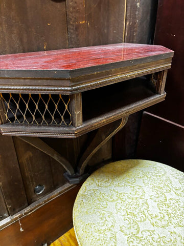 Antique Wood Wall Console Table w/ Shelf and Brass Lattice Sides (in store PU)