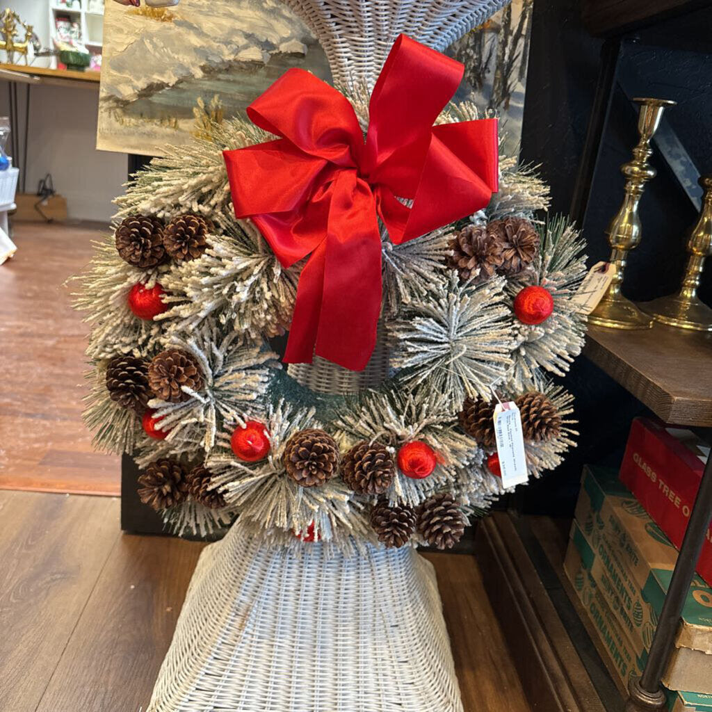Moxie - Flocked Pinecone Wreath With Red Bow - 18"