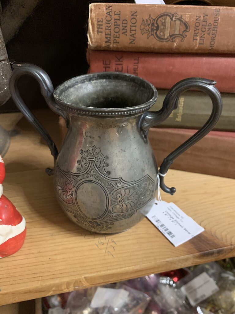 Vintage Etched Silver Cup~ 3.5" w x 6" l x 5" t