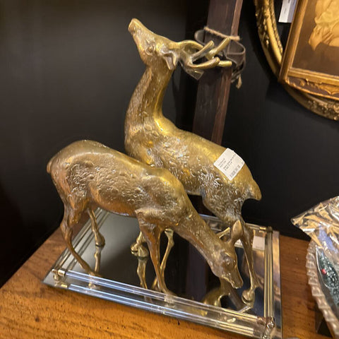 Heavy brass deer pair 14"h buck x 9 doe 11" x 9"