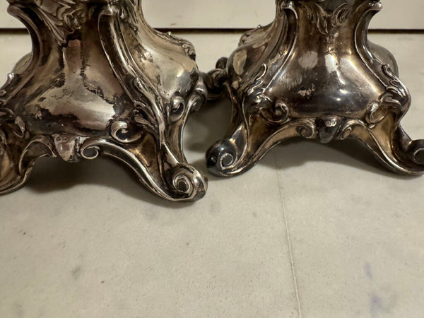 Sweden weighted sterling rococo style 6" tall 3.5" wide at base (pair) three crowns and "s" hallmark