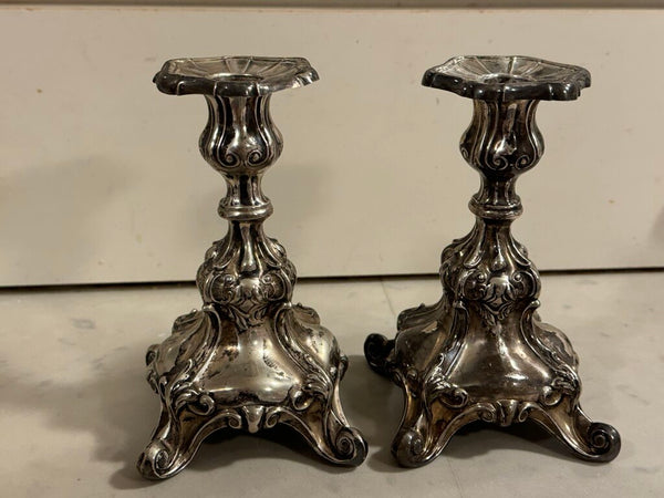 Sweden weighted sterling rococo style 6" tall 3.5" wide at base (pair) three crowns and "s" hallmark
