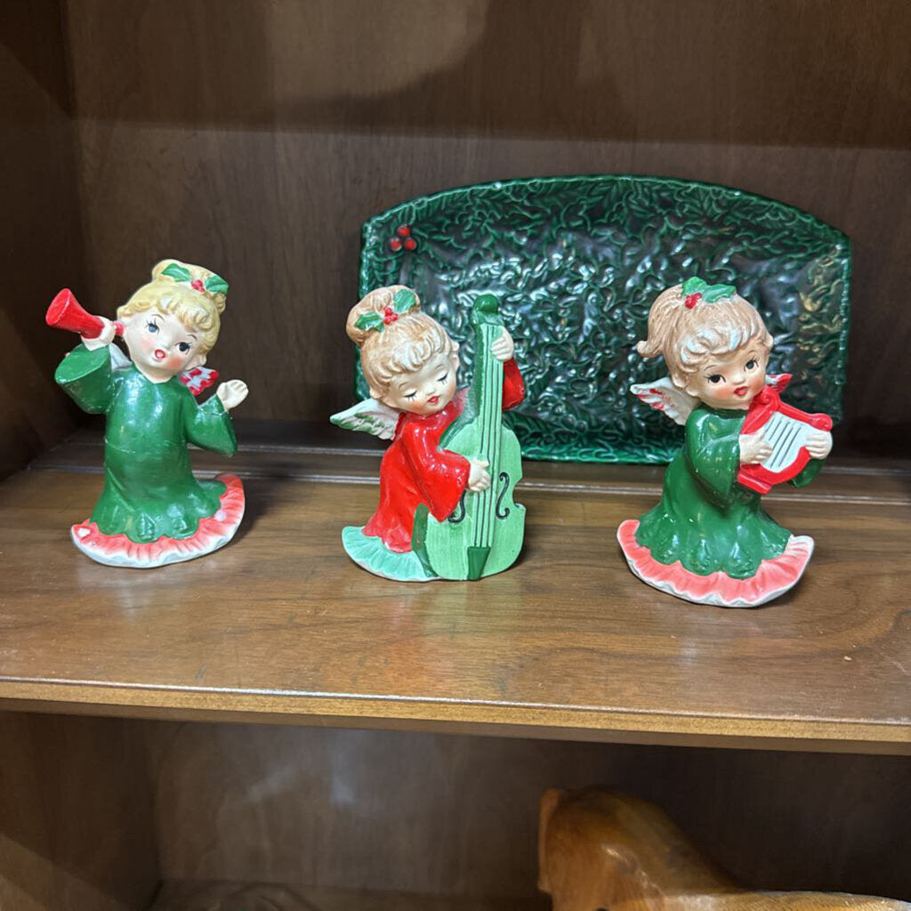 Set of Three Ceramic Angels Playing Instruments As Found H3136