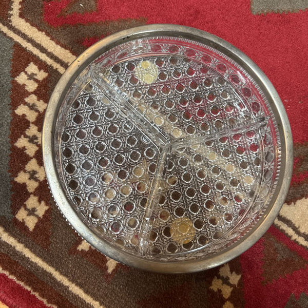 Round Glass Dish with Silver Rim H3138