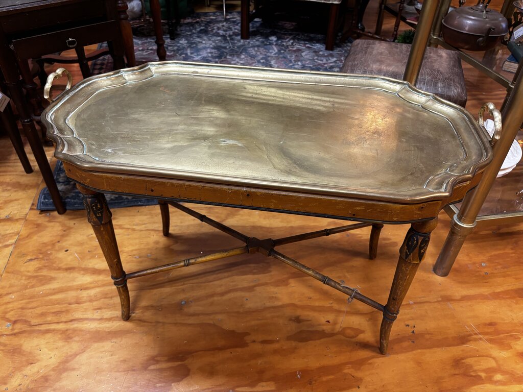 Early 20th Century Wood Frame Brass Tray Table Germany (in store PU)