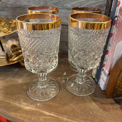 Vintage set of 4 gold rim stem glasses 70's