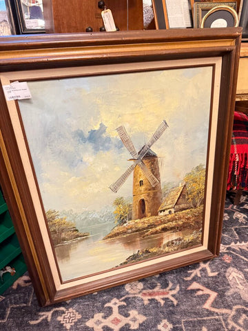 Large Oil Painting Dutch Windmill 27x31