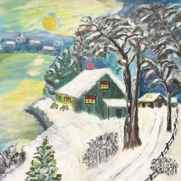 Moxie - Winter Cottage Painting On Board - 21 x 17