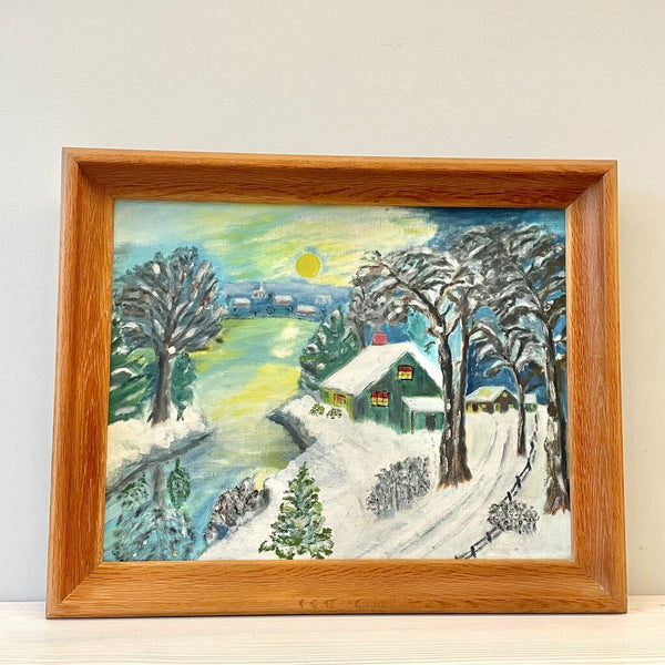 Moxie - Winter Cottage Painting On Board - 21 x 17