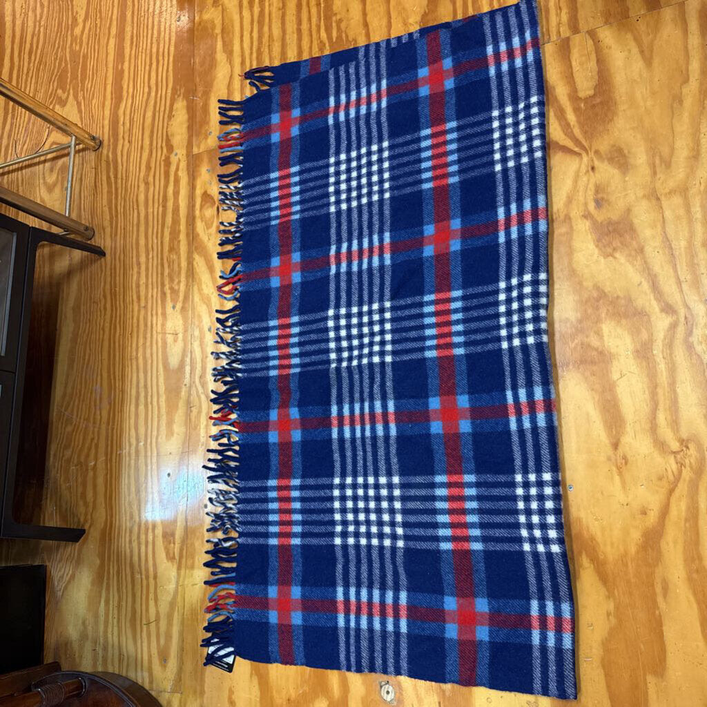 Blue Plaid Wool Blanket 49"x50" W1962