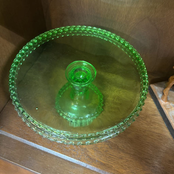 Green Hobnail L.E. Smith Glass Pedestal Cake Stand (9" round, 5" tall) W1969
